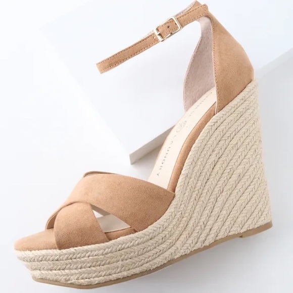 Chinese Laundry Morgan Micro Suede ankle strap wedge heels Camel sandals Sz 10 - Picture 3 of 16